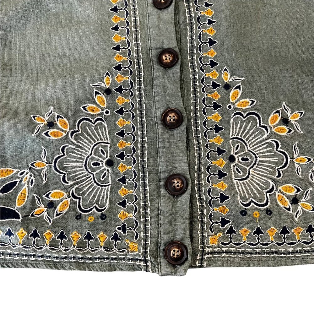 Blue Rain Mini Skirt S Linen‎ Blend Green Blue Yellow Embroidered Size Small - Picture 5 of 8